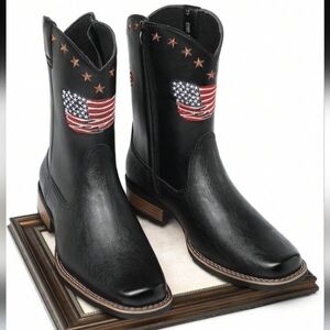 Black Western Boots with American Flag Embroidery Nwot